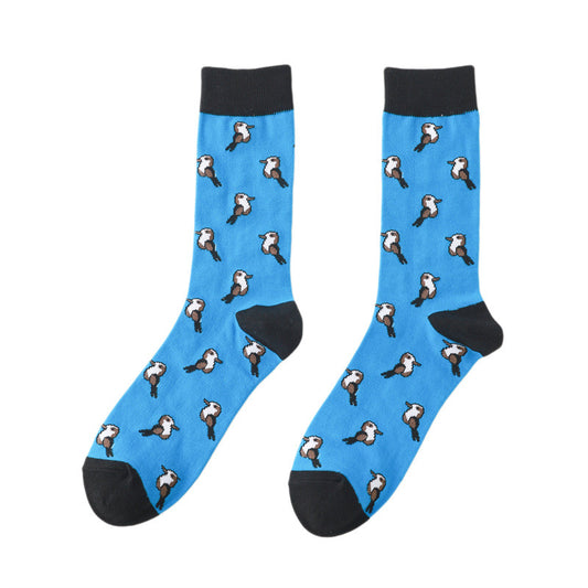 men socks - blue - cute birds