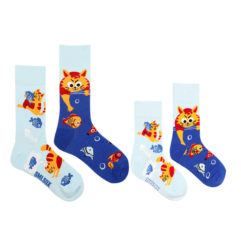 Parent-kid Matching Socks - Cat and Fish