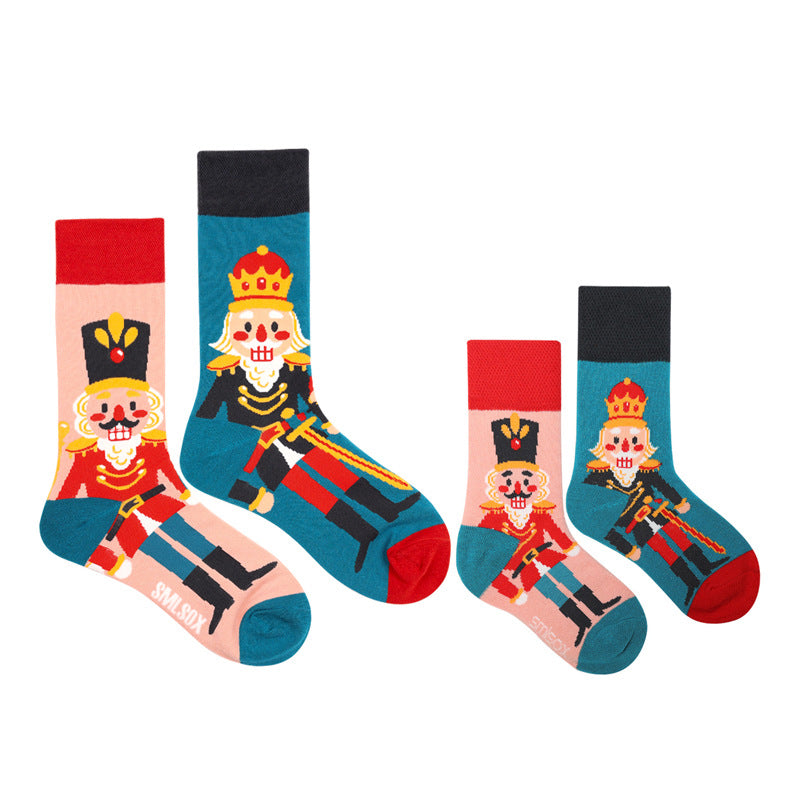 Parent-Kid Asymmetrical Nutcracker Matching Socks