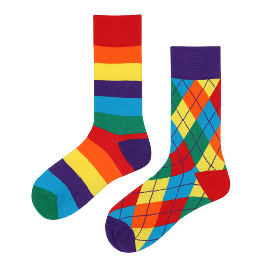 Unisex Cotton Odd Socks - Rainbow & Diamond Design